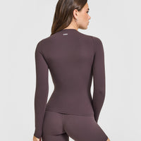 SoftMotion™ Long Sleeve Top with White Logo | Dark Umber Brown