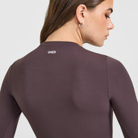 SoftMotion™ Long Sleeve Top with White Logo | Dark Umber Brown