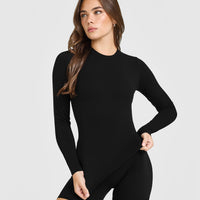 SoftMotion™ Long Sleeve Top with White Logo | Black