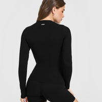 SoftMotion™ Long Sleeve Top with White Logo | Black