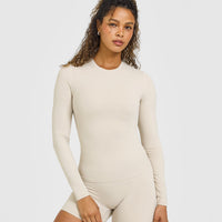 SoftMotion™ Long Sleeve Top with White Logo | Sand