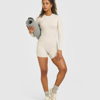 SoftMotion™ Long Sleeve Top with White Logo | Sand