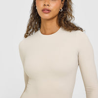 SoftMotion™ Long Sleeve Top with White Logo | Sand