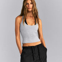 Fitted Cotton Racer Tank | Mid Grey Marl