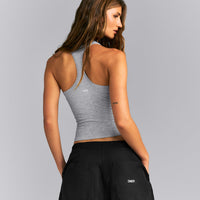 Fitted Cotton Racer Tank | Mid Grey Marl