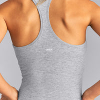 Fitted Cotton Racer Tank | Mid Grey Marl