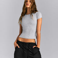 Fitted Cotton Short Sleeve Crew Neck T-Shirt | Mid Grey Marl