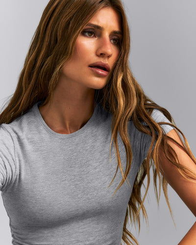 Fitted Cotton Short Sleeve Crew Neck T-Shirt | Mid Grey Marl