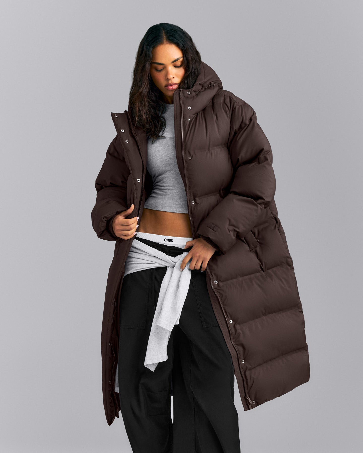 Oversized Longline Puffer Jacket | 70% Cocoa
