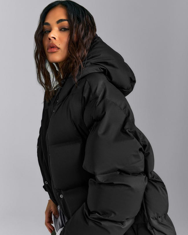 Oversized Longline Puffer Jacket | Black