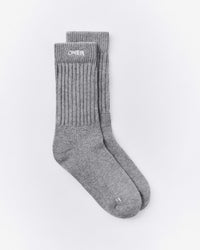 Rib Long Crew Socks | Mid Grey Marl