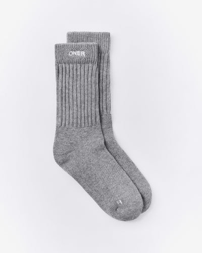 Rib Long Crew Socks | Mid Grey Marl