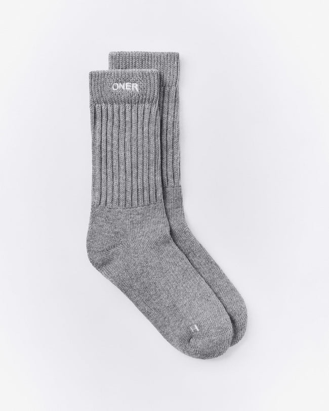 Rib Long Crew Socks | Mid Grey Marl