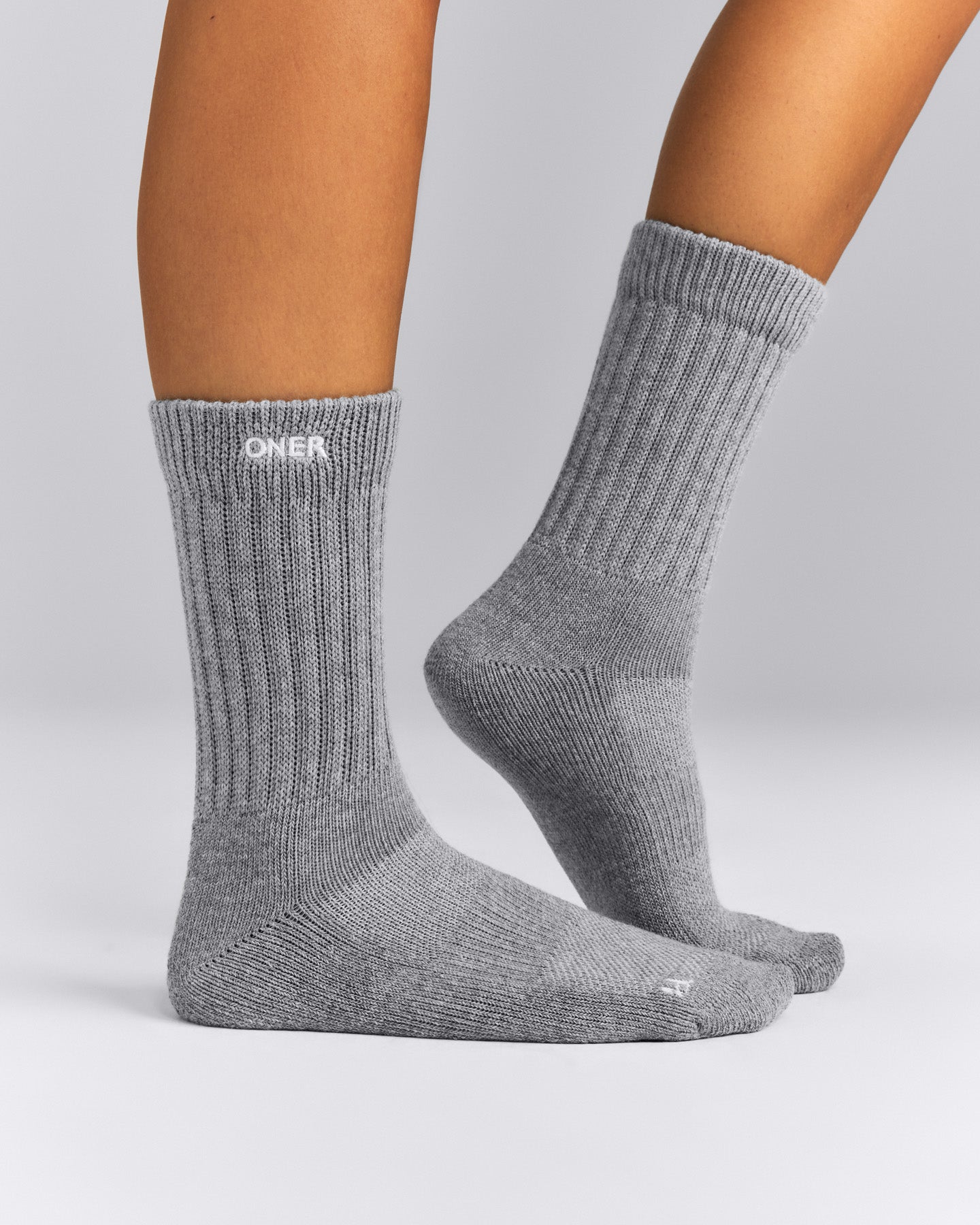 Rib Long Crew Socks | Mid Grey Marl