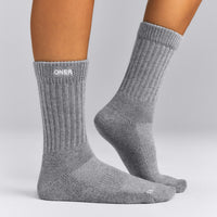 Rib Long Crew Socks | Mid Grey Marl