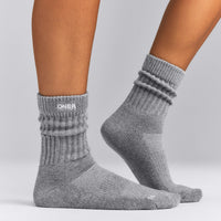 Rib Long Crew Socks | Mid Grey Marl