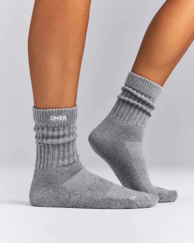 Rib Long Crew Socks | Mid Grey Marl