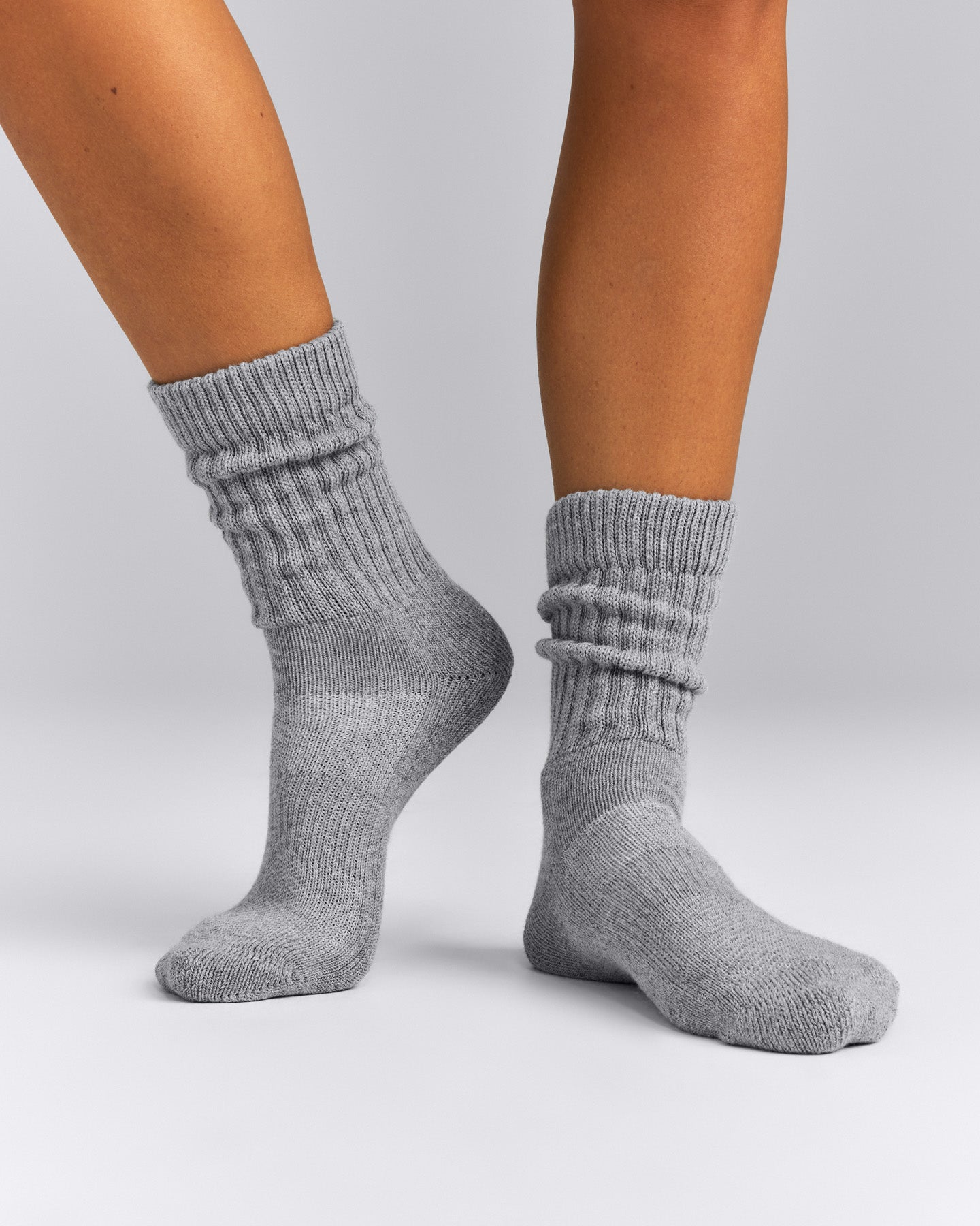 Rib Long Crew Socks | Mid Grey Marl