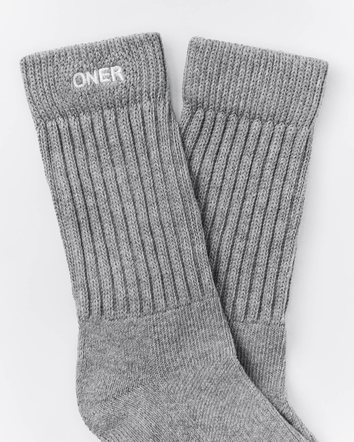 Rib Long Crew Socks | Mid Grey Marl