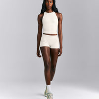 SoftMotion™ High Neck Mid Tank with Built in Bra Shelf | Marshmallow White