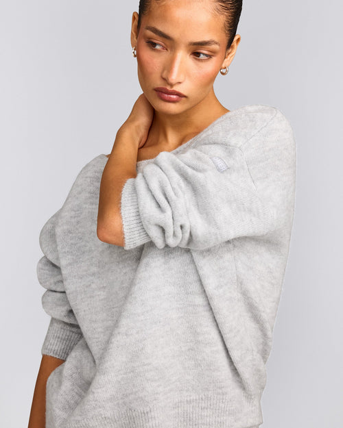 Oversized Knit Off-The-Shoulder Sweater | Light Grey Marl