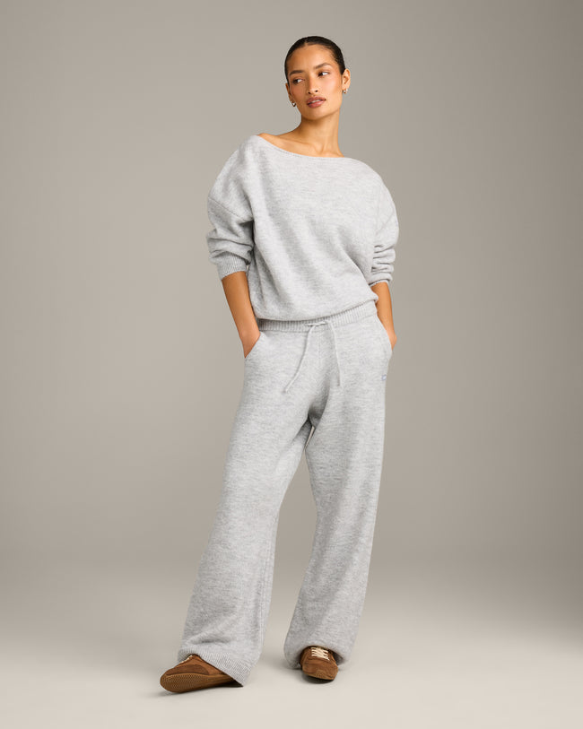 Oversized Knit Straight Leg Bottoms | Light Grey Marl