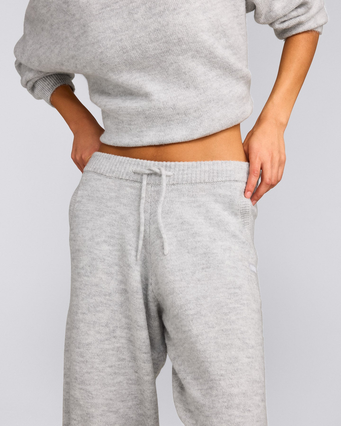 Oversized Knit Straight Leg Bottoms | Light Grey Marl
