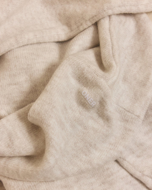 Oversized Knit Zip Through Mid Hoodie | Oat Marl