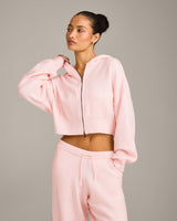 Oversized Knit Zip Through Mid Hoodie | Soft Girl Pink