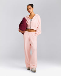 Oversized Knit Zip Through Mid Hoodie | Soft Girl Pink