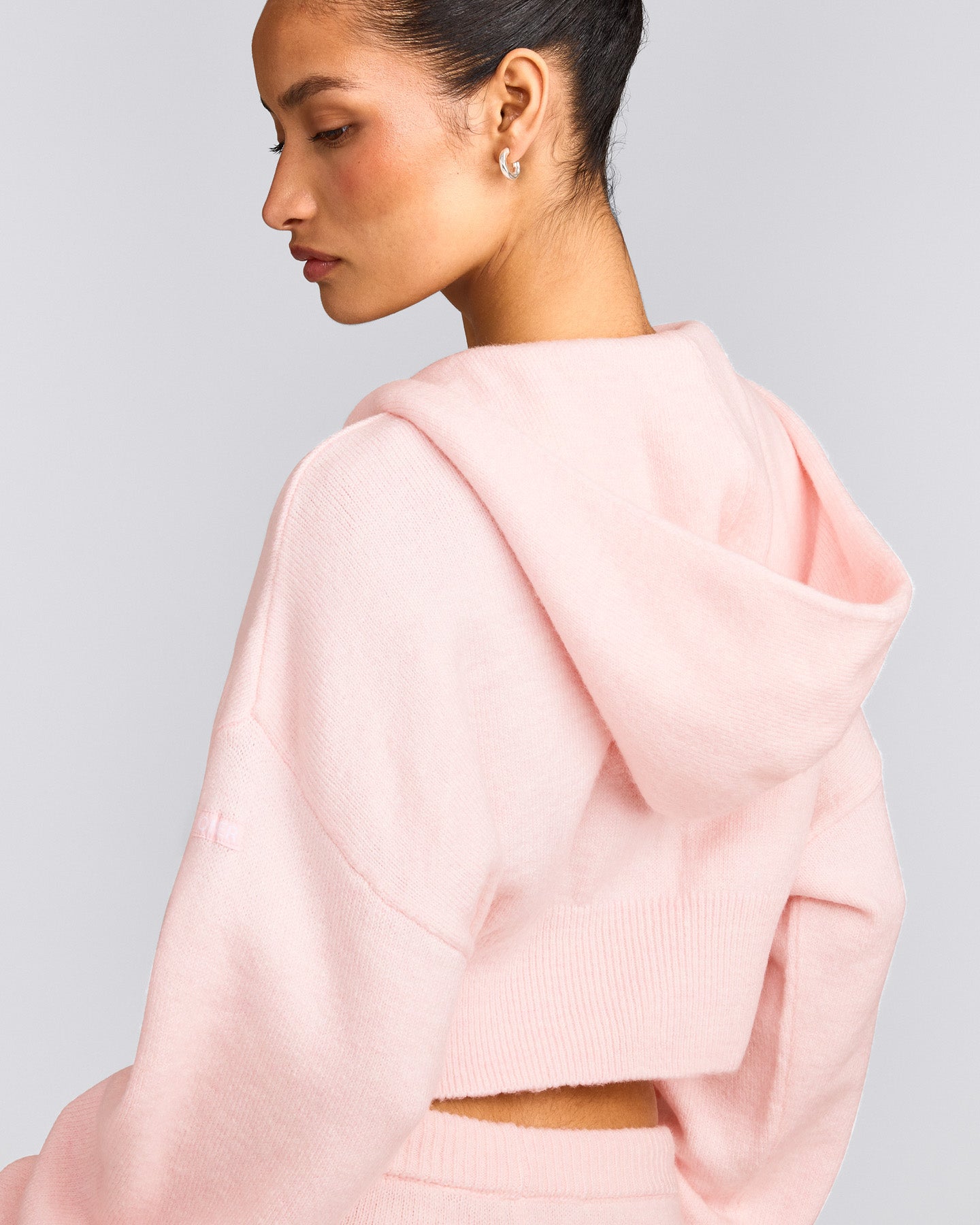 Oversized Knit Zip Through Mid Hoodie | Soft Girl Pink