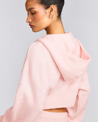 Oversized Knit Zip Through Mid Hoodie | Soft Girl Pink