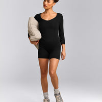 Mellow™ Motion Wide V Neck 3/4 Length Sleeve Mid Top | Black