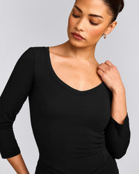 Mellow™ Motion Wide V Neck 3/4 Length Sleeve Mid Top | Black