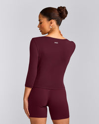 Mellow™ Motion Wide V Neck 3/4 Length Sleeve Mid Top | Cherry Lacquer Purple
