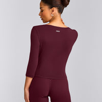 Mellow™ Motion Wide V Neck 3/4 Length Sleeve Mid Top | Cherry Lacquer Purple