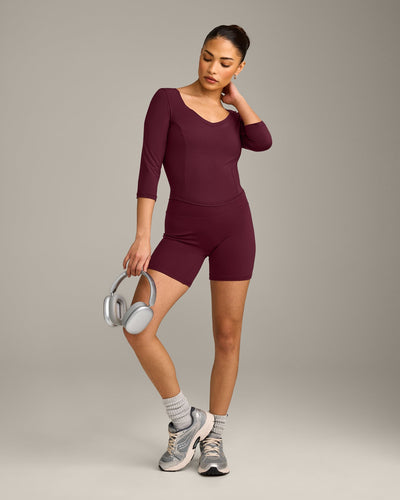 Mellow™ Motion Wide V-Neck 3/4 Length Sleeve Mid Top | Cherry Lacquer Purple