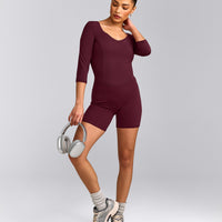 Mellow™ Motion Wide V Neck 3/4 Length Sleeve Mid Top | Cherry Lacquer Purple