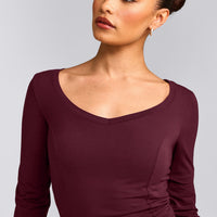 Mellow™ Motion Wide V Neck 3/4 Length Sleeve Mid Top | Cherry Lacquer Purple