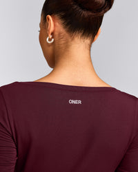 Mellow™ Motion Wide V Neck 3/4 Length Sleeve Mid Top | Cherry Lacquer Purple