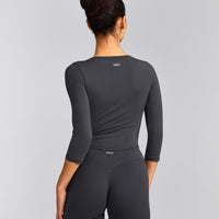 Mellow™ Motion Wide V Neck 3/4 Length Sleeve Mid Top | Coal