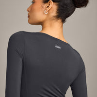 Mellow™ Motion Wide V Neck 3/4 Length Sleeve Mid Top | Coal