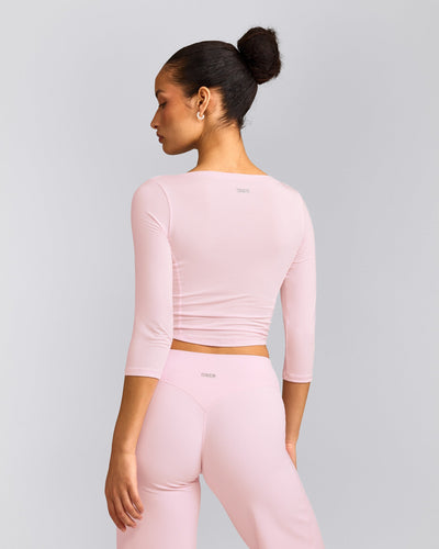 Mellow™ Motion Wide V Neck 3/4 Length Sleeve Mid Top | Soft Girl Pink