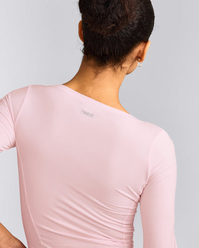 Mellow™ Motion Wide V Neck 3/4 Length Sleeve Mid Top | Soft Girl Pink