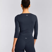 Mellow™ Motion Wide V Neck 3/4 Length Sleeve Mid Top | True Blue