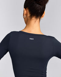 Mellow™ Motion Wide V Neck 3/4 Length Sleeve Mid Top | True Blue