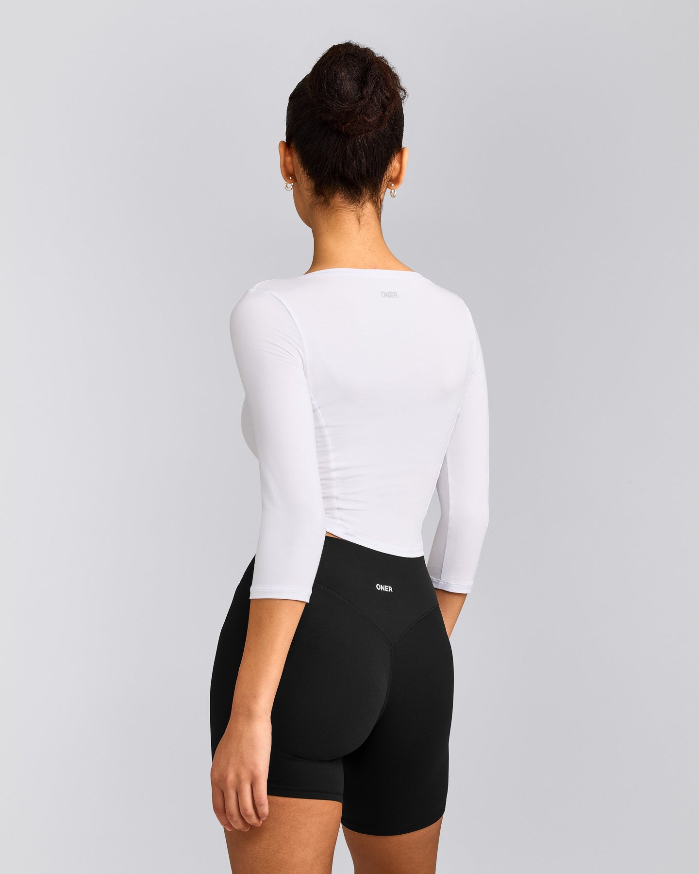 Mellow™ Motion Wide V Neck 3/4 Length Sleeve Mid Top | White