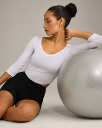 Mellow™ Motion Wide V Neck 3/4 Length Sleeve Mid Top | White