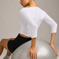 Mellow™ Motion Wide V Neck 3/4 Length Sleeve Mid Top | White