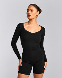 Mellow™ Motion Wide V Neck Long Sleeve Top | Black